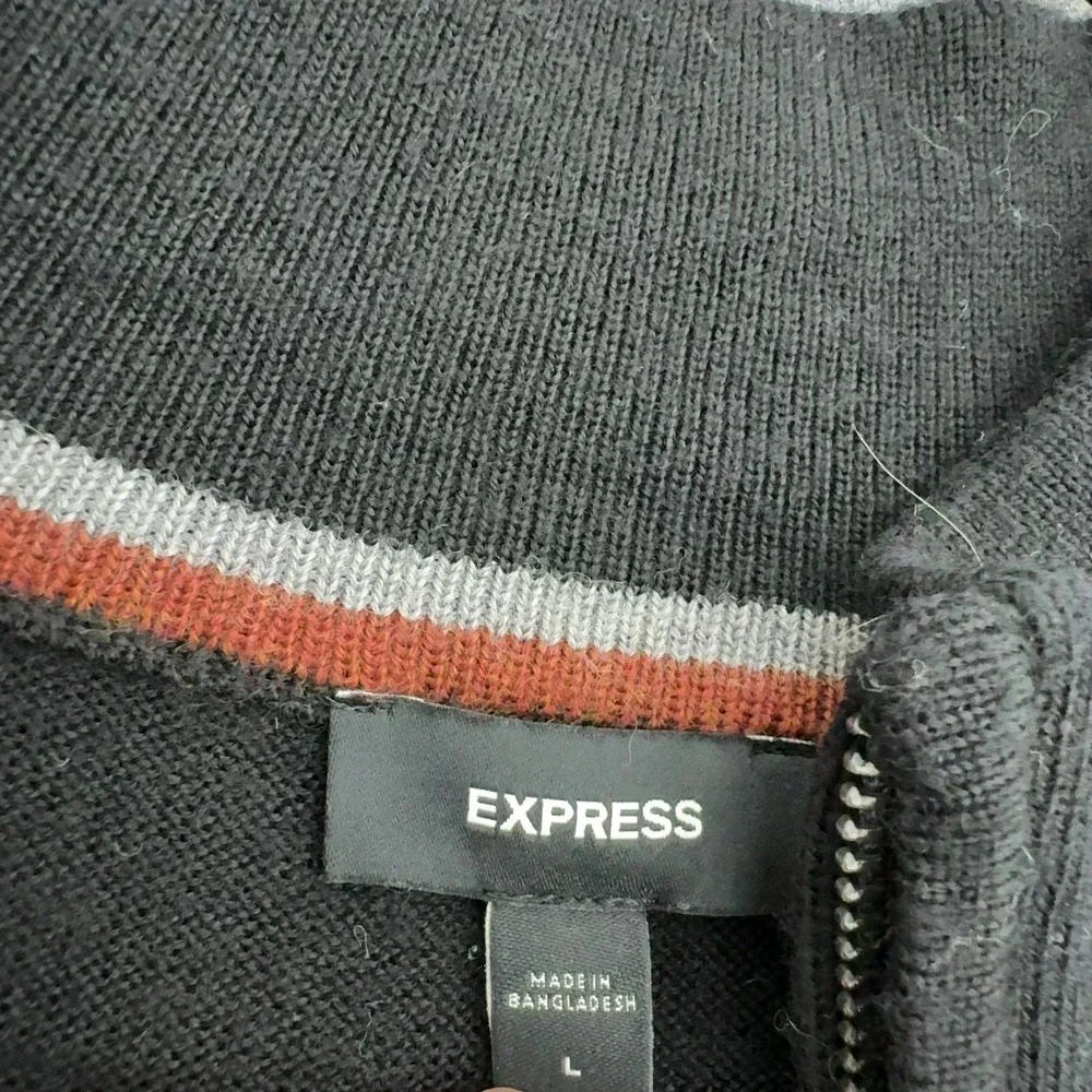 Express Sweater Mens L Black Quarter Zip Mock Wool Neck Pullover Casual Minimal